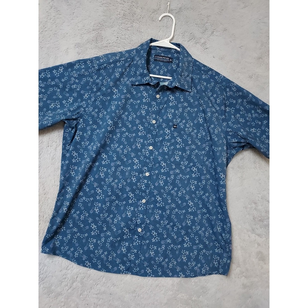 Fish Hippie Shirt Mens XL Blue Floral Pineapple Rowe Performance Casual Fishing